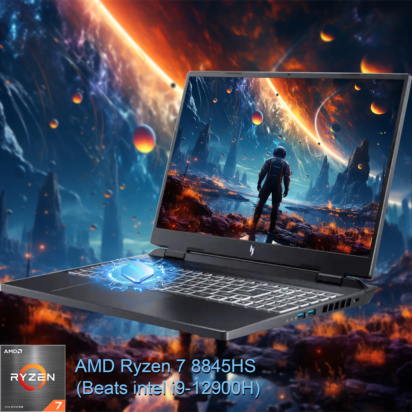 Laptop da gioco acer Nitro V 16 '', AMD Ryzen 7 8845HS, RTX 4060 140W, fino a 32GB DDR5 RAM, retroilluminato KB,Windows 11 Pro