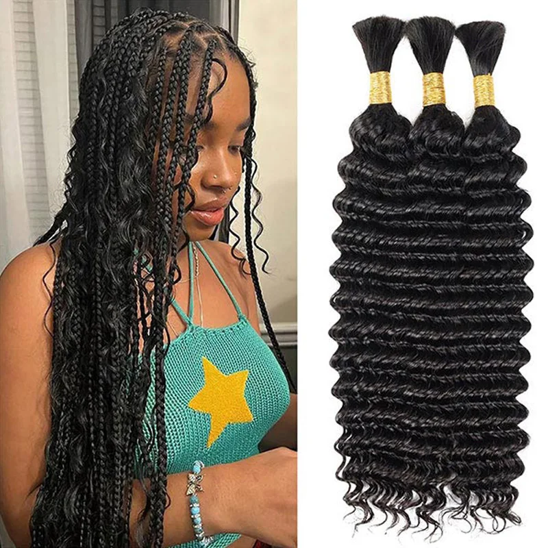 

Deep Wave Braid Human Hair Human Braiding Hair Curly Bulk Human Hair For Braiding Human Hair Bundles Wet and Wavy Hair 1/2/3