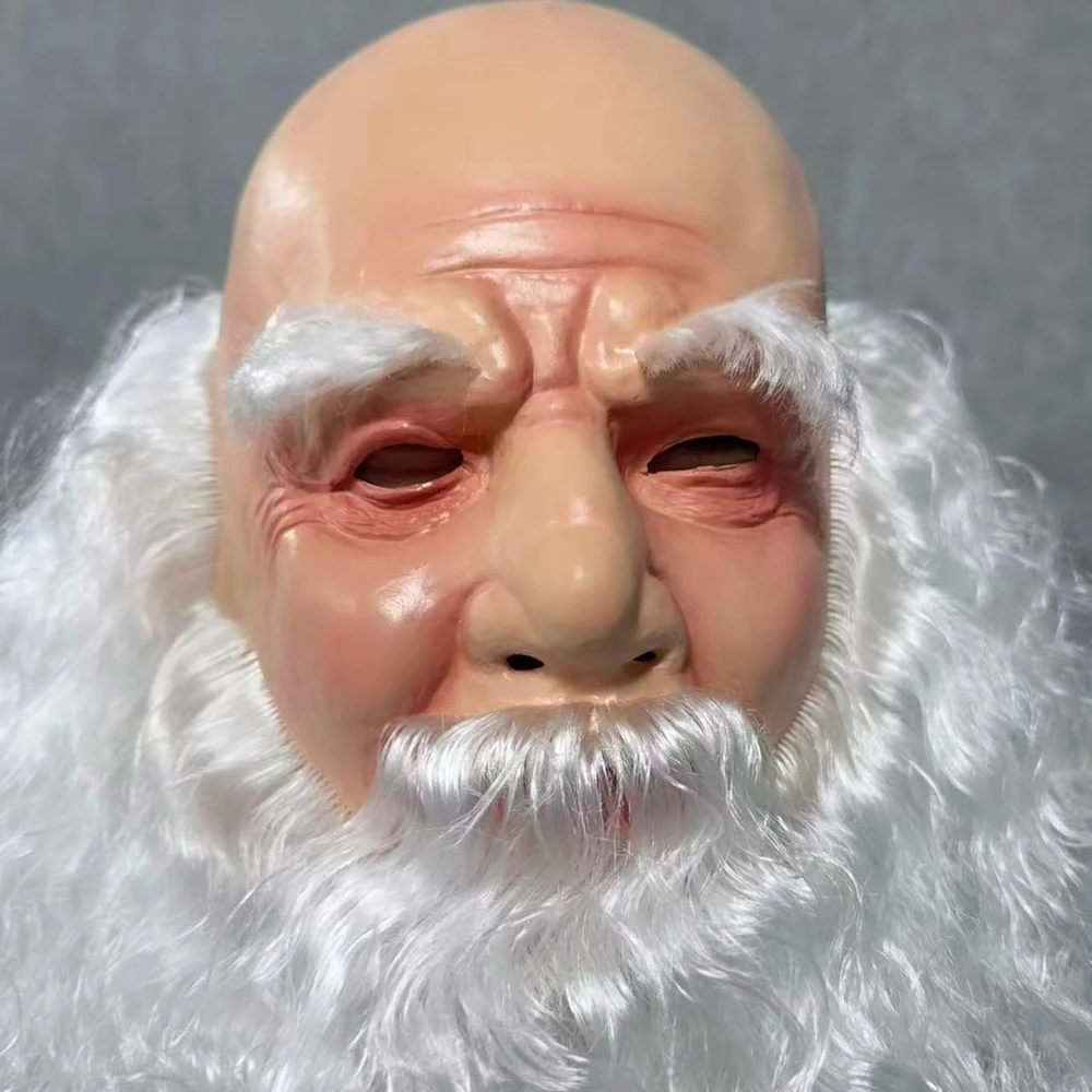 Christmas Old Man Masks Santa Claus Beard Cover Funny Latex Full Head Decorative Christmas Costume Party Props