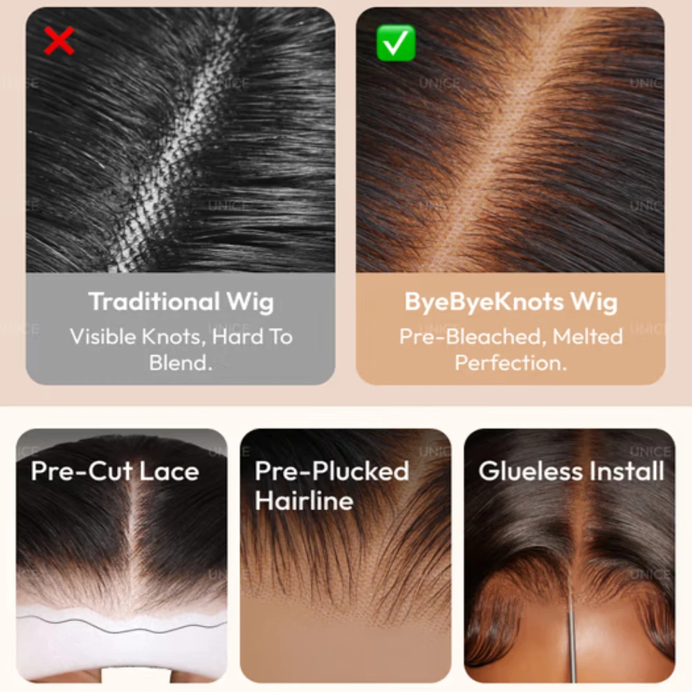 UNice Светло-коричневый парик из натуральных волос с боковой частью Боб с черными корнями на шнурке 7x5 Кружевной предварительно вырезанный предварительно отбеленный бесклеевой парик 150%