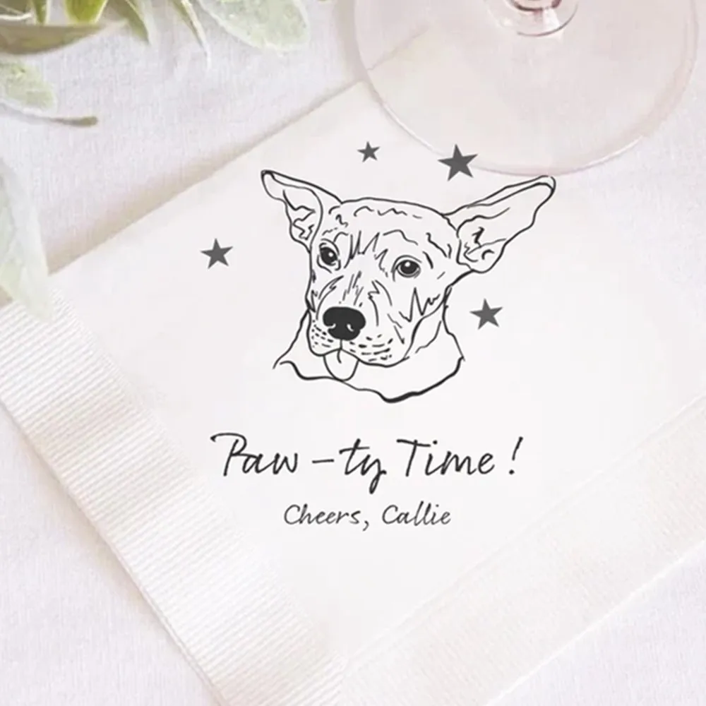 25 Personalized Pet Napkin Wedding,Custom Pet Portrait Pet Cocktail Napkin,Dog Portrait Pet Party Illustrated Pet Wedding Napkin