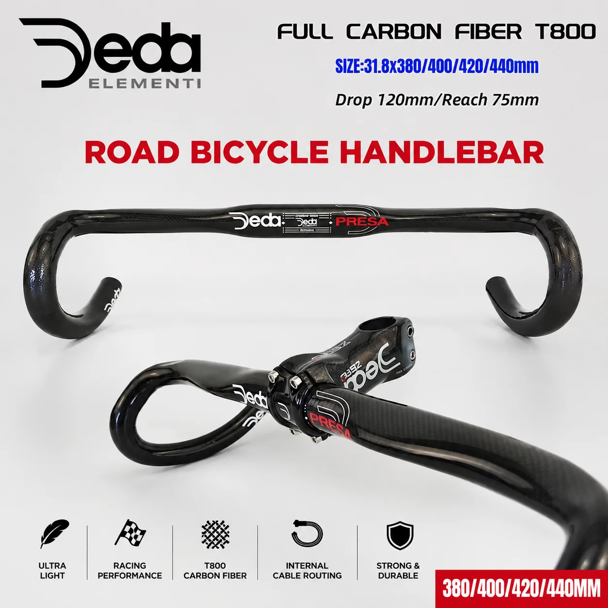 deda-new-carbon-fiber-t800-road-bike-handlebar-drop-bar-380-400-420-440mm-3k-gloss-lightweight-racing-bicycle-handlebar