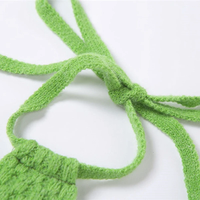 Été tricoté Bikini débardeur haut court Sexy évider licou à lacets maillots de bain haut gilet Crochet plage couvrir femmes solide maillot de bain