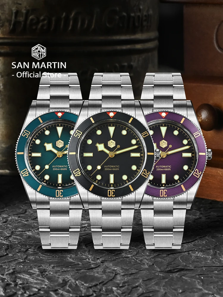 San Martin New Upgraded 37mm BB54 Vintage Men Diver Watch ST2130 Automatic Mechanical Sapphire Luminous Waterproof 200m SN0138