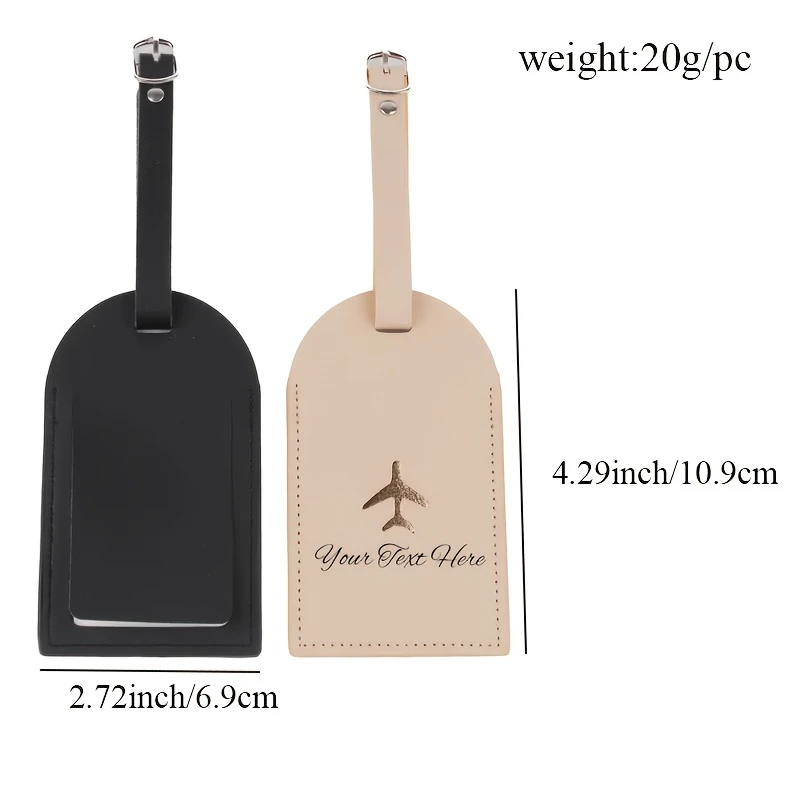 Set of 2 Faux‑Leather Personalized Luggage Tags, Engraved Name‑Text‑Initials, Travel Gift for Brides Birthdays Business Trips