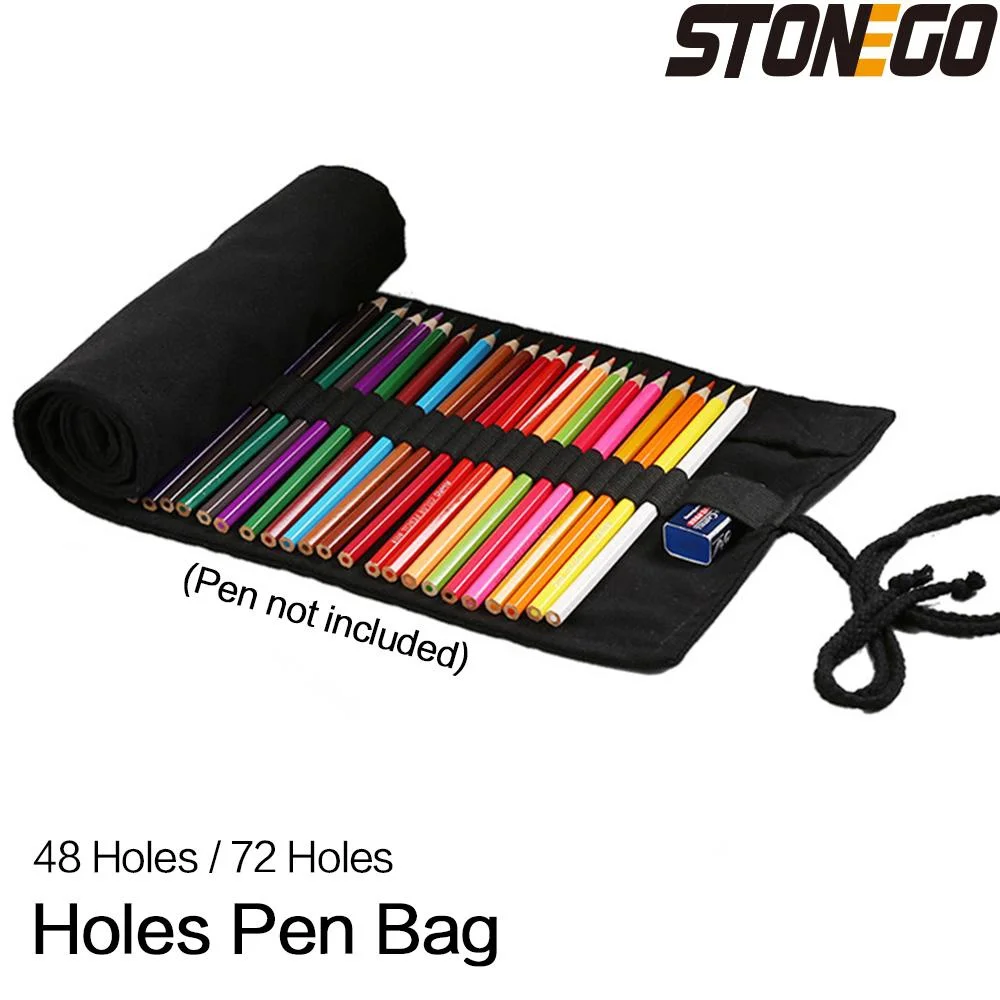 STONEGO 48/72 Holes Canvas Wrap Roll Up Pencil Pen Bag Holder Case Storage Pouch