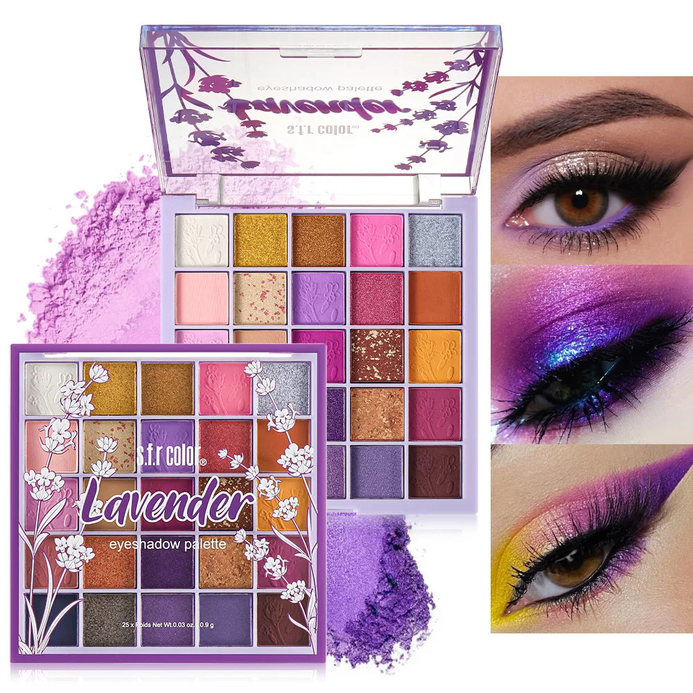 25 Shades Matte Shimmer Eyeshadow Palette, Warm Purple Neutral Tone Blendable Eye Shadow Powder, Highly Pigmented Glitter Eye Makeup Tray for Daily Party Cosmetics view 2