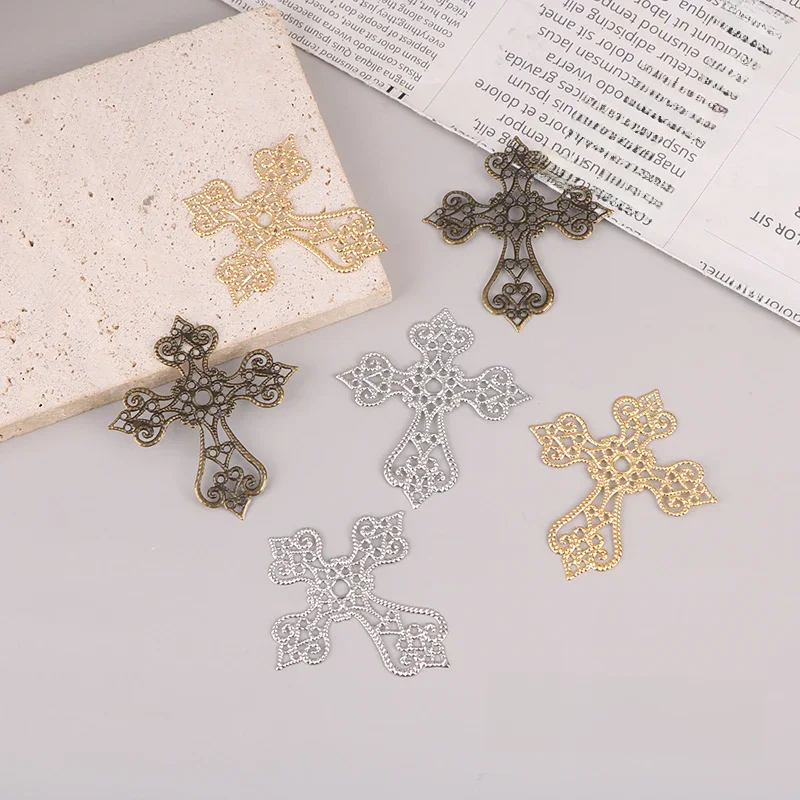 20 Pcs Metal Filigree Cross Flowers Slice Charms Base Setting Jewelry DIY Components Filigree Charms Accessories — zdjęcie 2
