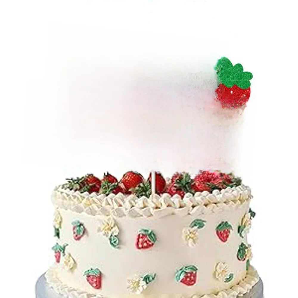 1 PC Strawberry Happy Birthday Cake Topper Dekoracyjny znak, czerwony brokat Dekoracja imprezowa Rekwizyty, przyjęcie urodzinowe Tort Supplies. — zdjęcie 2