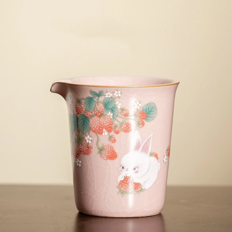 Cute Rabbit Ceramic Opening Porcelain Fair Cup Chinese Kung Fu Tea Zen Ru Yao Tea Sea Teacup Teaware Pink Tea Ceremony Utensil