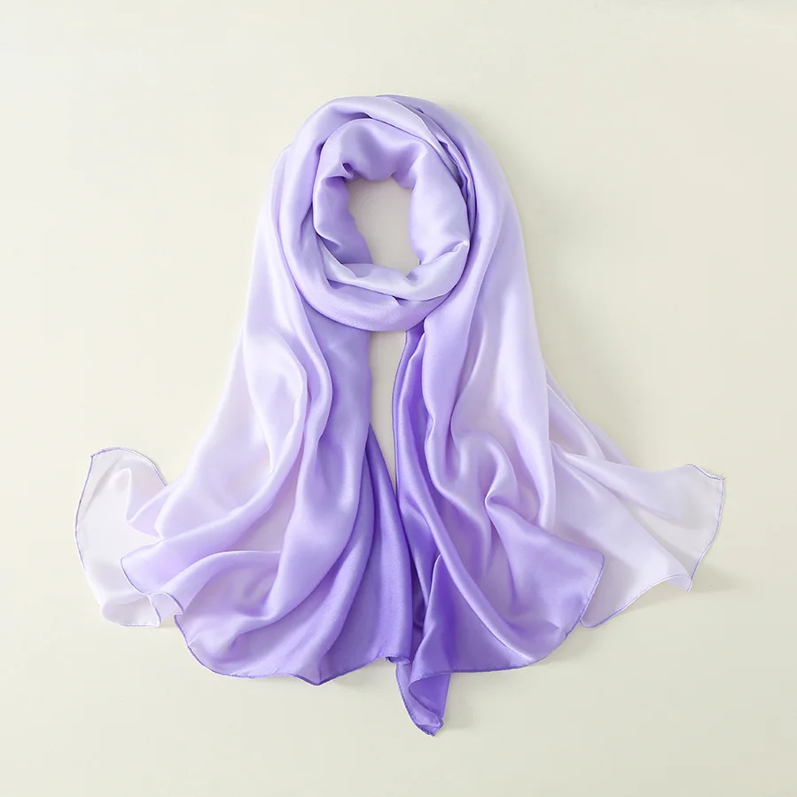 2022 Luxury Brand Solid Color Gradient Silk Scarf Women Fashion Luxury Shawls and Wraps Beach Female Foulard Oversides Wholesale