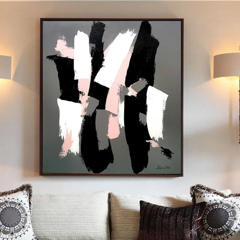 

100% Hand Painted Abstract Painting Black and White Canvas Painting Thick Texture Oil Painting Living Room Bedroom Hotel Art