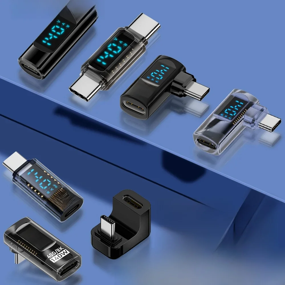 90-stopniowy adapter USB typu C pod kątem prostym w kształcie litery U Adapter USB4 typu C 40 Gb/s z wyświetlaczem LED PD 140 W 8K Przedłużacz do Thunderbolt 3/4 — 2