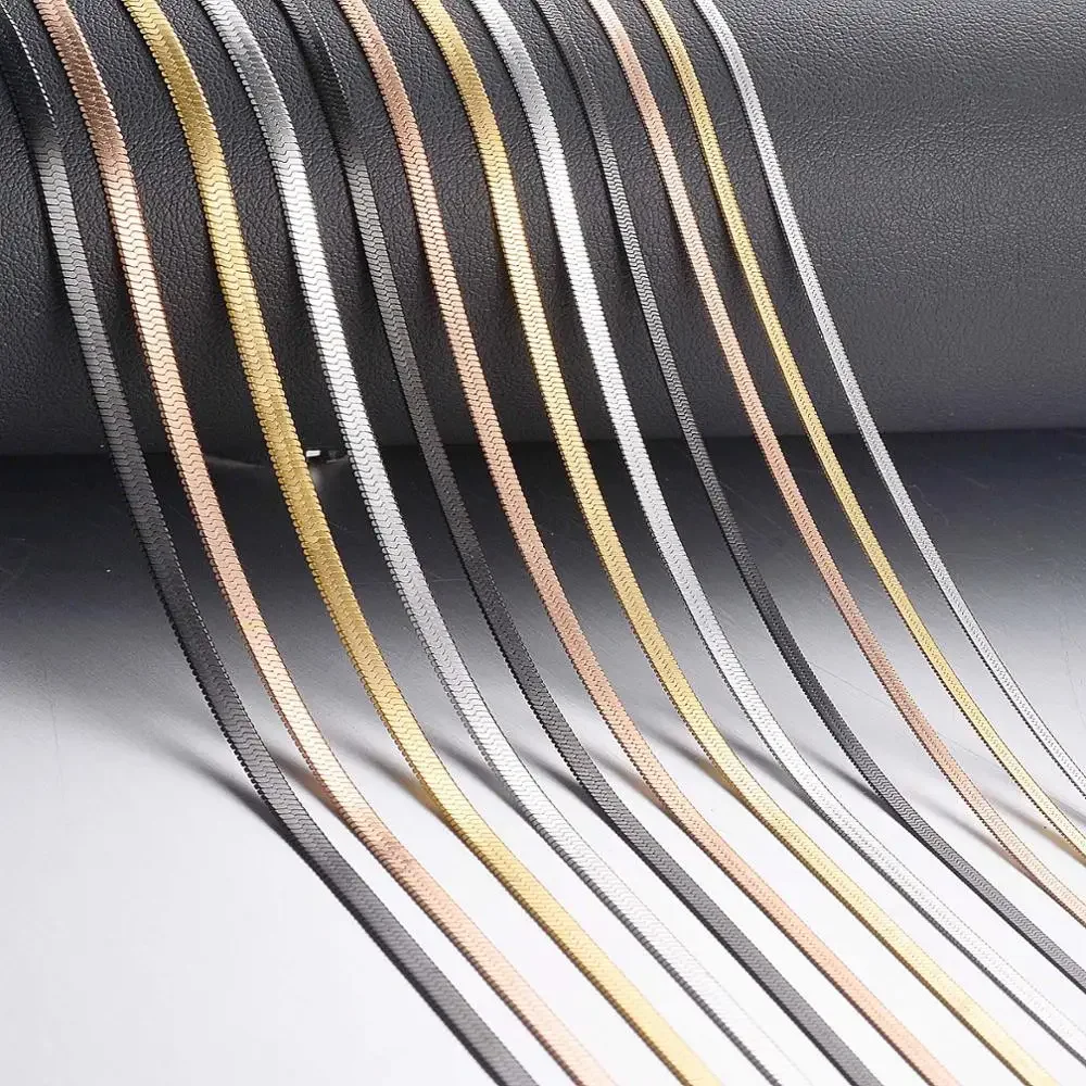 1 sztuka szerokość 2mm/2.5mm/3mm/4mm ze stali nierdzewnej w jodełkę wąż łańcuch płaski wąż łańcuch mężczyźni kobiety naszyjnik biżuteria nie alergiczne — zdjęcie 2