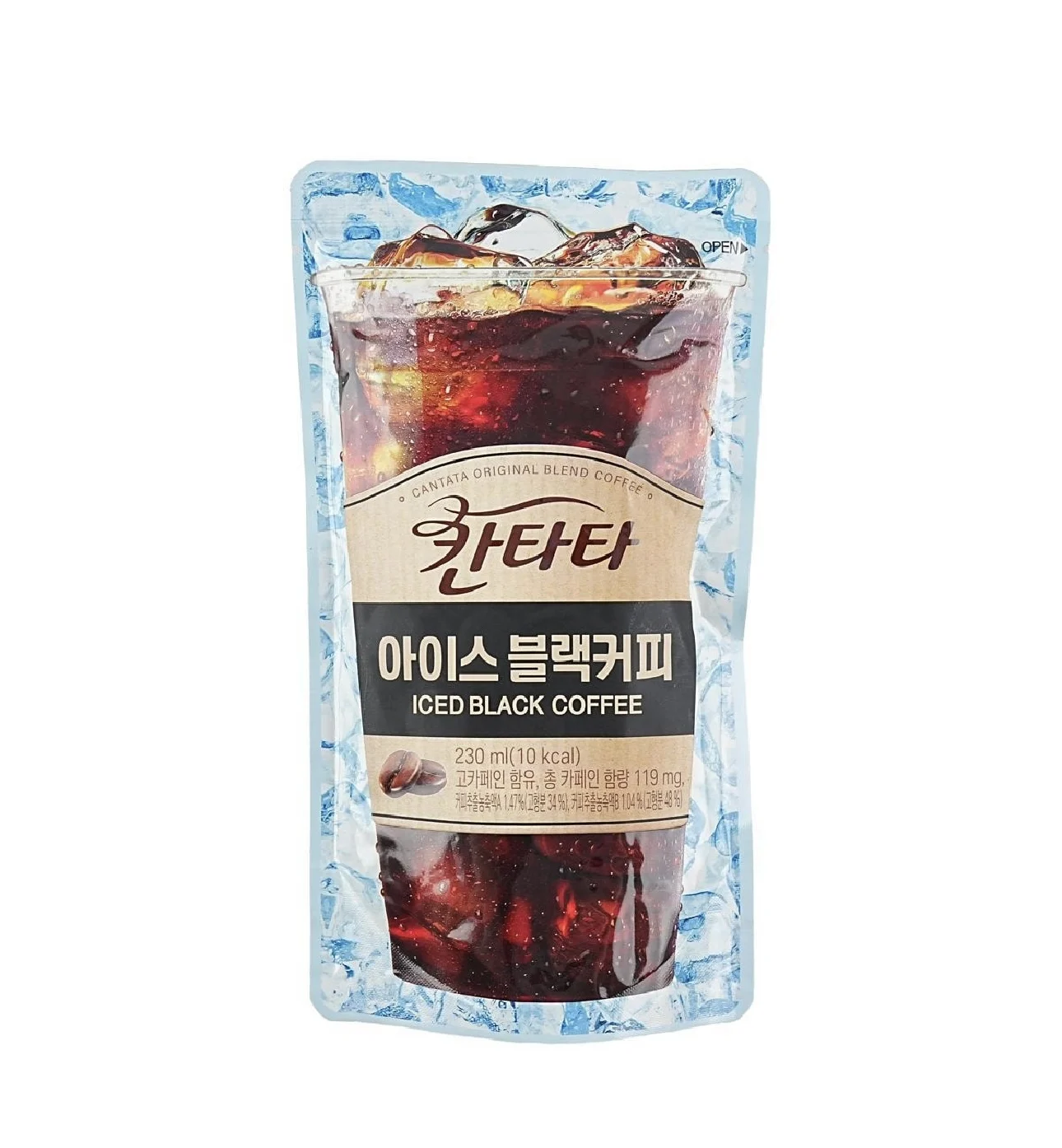 Café negro helado Cantata | Preparación en frío lista para beber en bolsa | 230ml | 119 mg de cafeína | Café coreano bajo en calorías (paquete de 5)