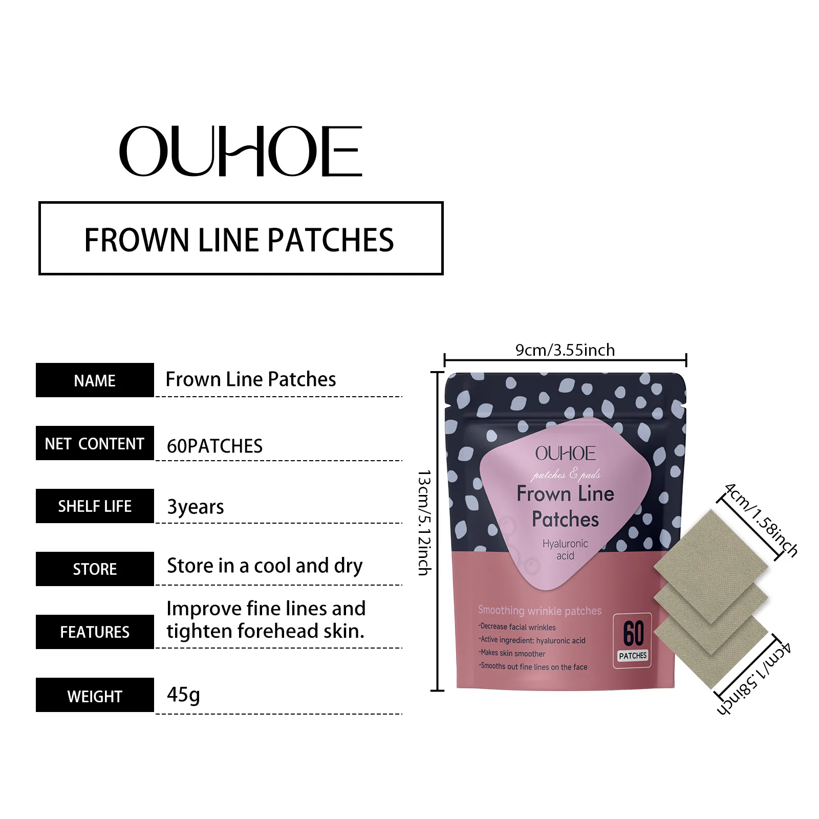Ouhoe 60 قطعة ثبات الوجه التصحيح تتلاشى الخطوط الدقيقة الطيات الأنفية تقليص المسام Lfting خطوط العين ترطيب بشرة الوجه ملصق