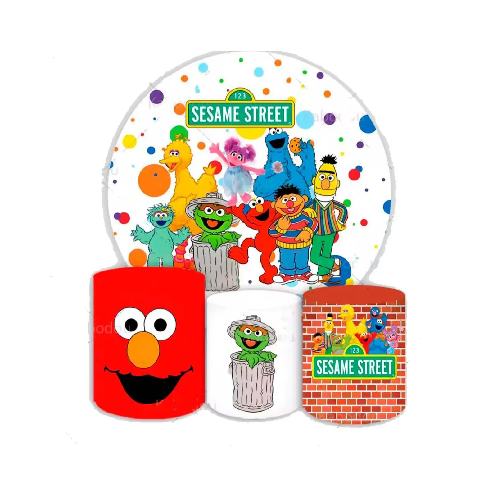 Sesame Backdrop Anime Round and cylinders covers  Party Cartoon Decoration Baby Shower Photo Photography B