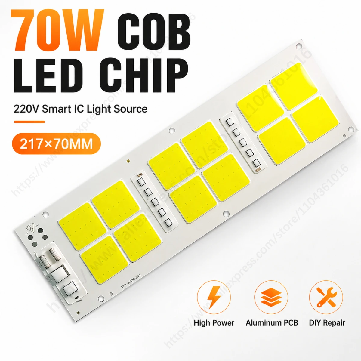 70W AC220V COB LED Chip Smart IC Driverless LED Light Source Board for Floodlight Spotlight Outdoor Lamp DIY Repair