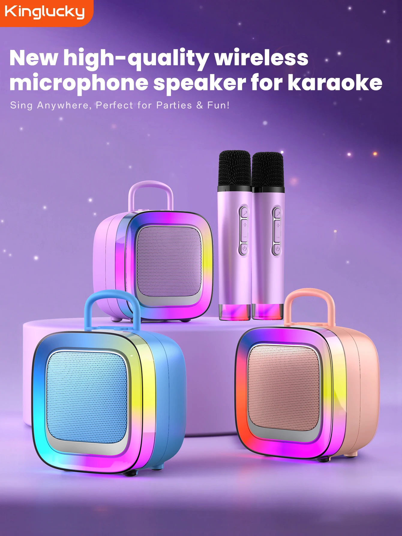 Фото Портативная беспроводная караоке-колонка с беспроводным микрофоном, колонка с микрофоном, колонка Bluetooth, HIFI стереозвук, KTV-колонка