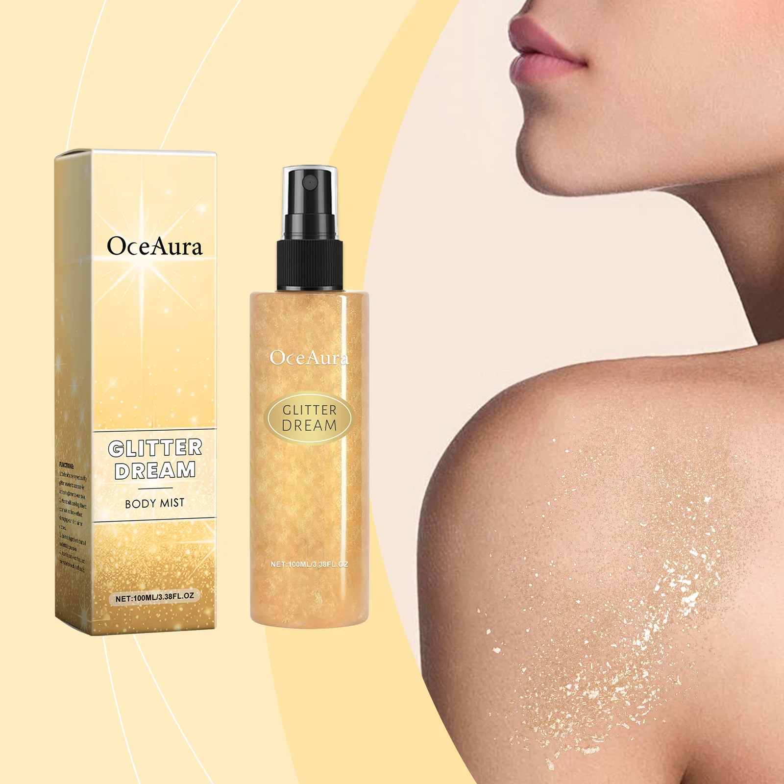 Oceaura 100ml Body Glitter Spray Improve Skin Gloss Party Makeup Natural Lasting Shiny Hair Clavicle Sparkling Highlight Spray