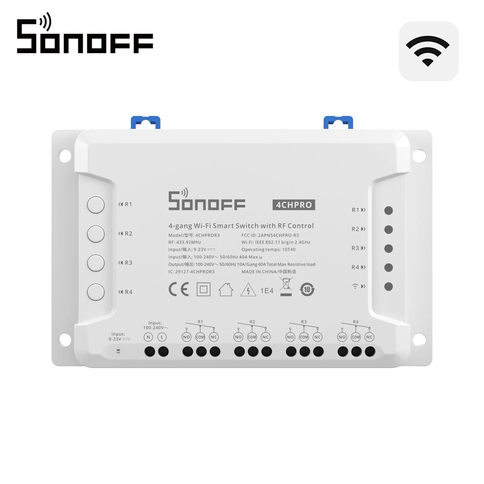 SONOFF 4CHPROR3 4-Kanal 433MHz RF Smart Schalter – Relais Modul mit Selbsthaltung Impulsmodus Verriegelungsmodus App Steuerung