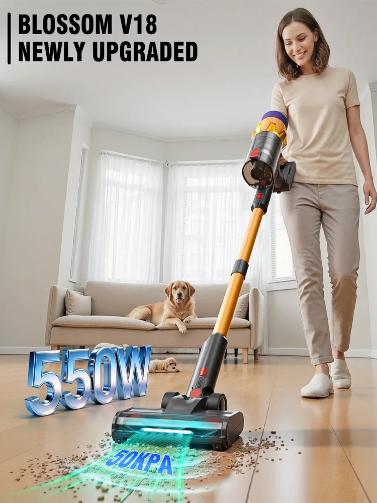Blossom V18 draadloze stofzuiger, 550 W 45 KPA 55 minuten draadloze steelstofzuiger met touchscreen, 6 lbs zeer lichtgewicht - afbeelding 2