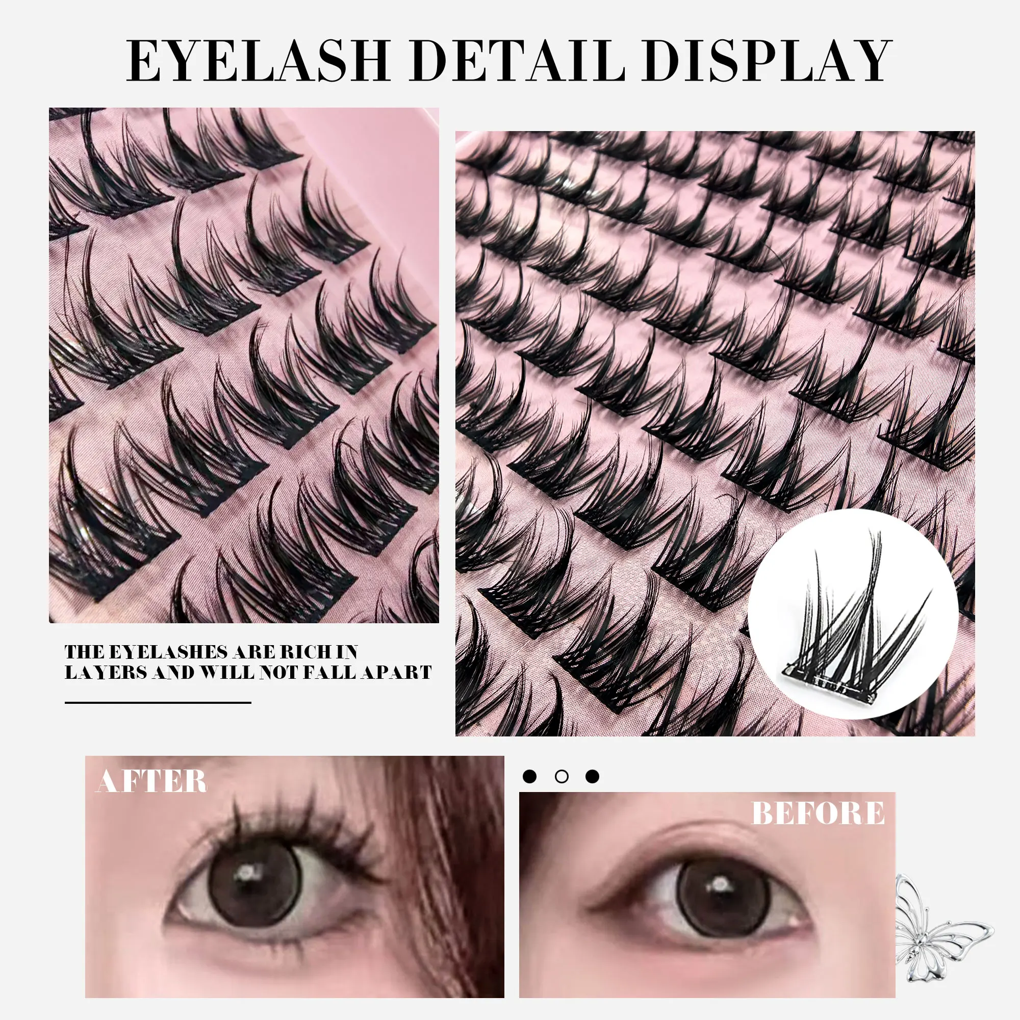 DIYまつげキット、接着剤とピンセット付き、3D犬型まつげ120束、魅力的な大きな目メイク、快適な装着感