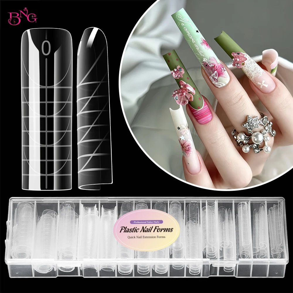 BNG New 150PCS Nail Dual Forms 15 Sizes Square Nail Extension Molds Clear Gel Forms for Builder Gel Nail Extension Manicure Tool
