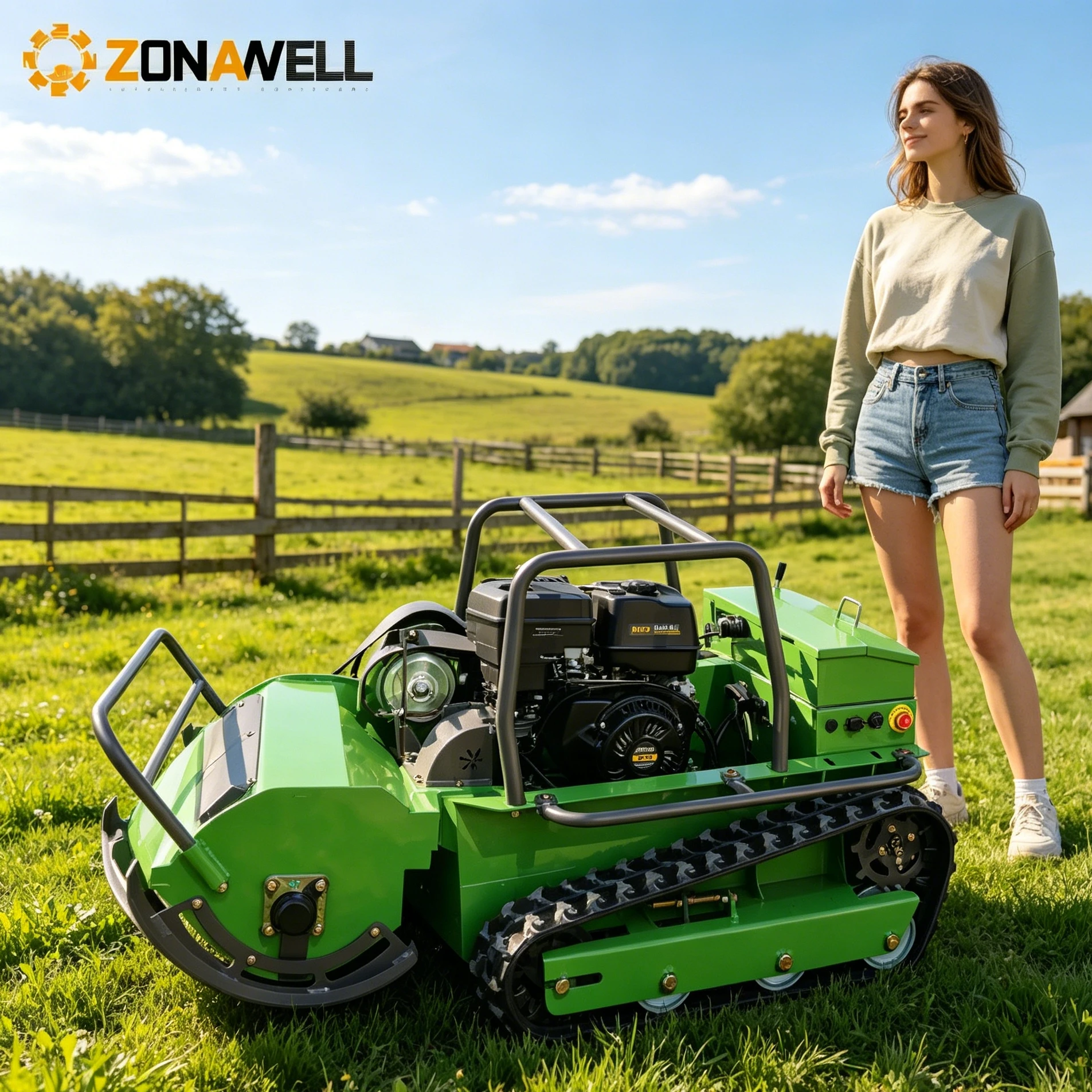 Cortadora de Césped Diésel de Alta Eficiencia con Control Remoto: Robot Desmalezador Inalámbrico Personalizado de 4 Tiempos y Tractor de Rotación Cero