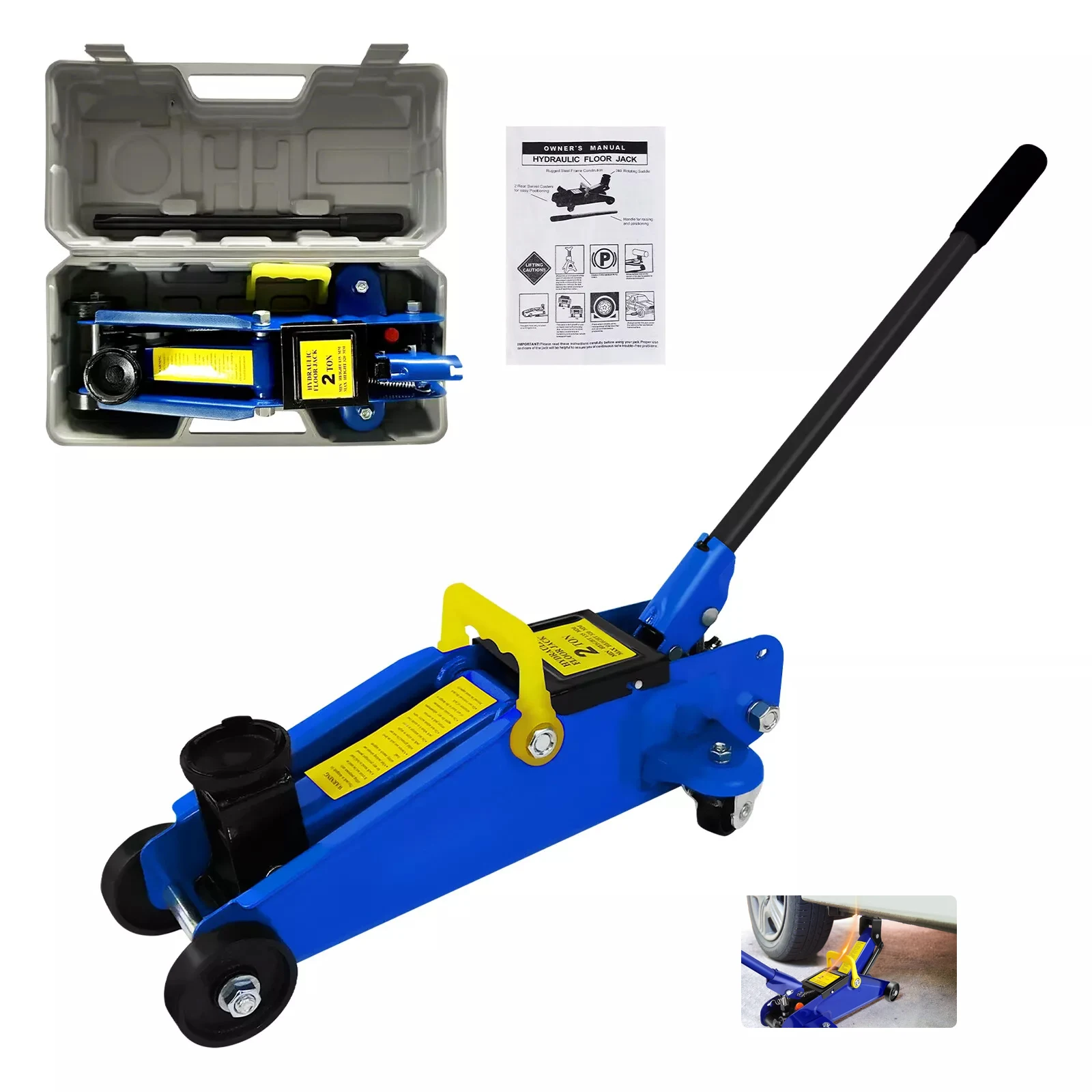 Cric hydraulique pneumatique 2T robuste en acier, hauteur réglable 135-320mm et avec roulettes