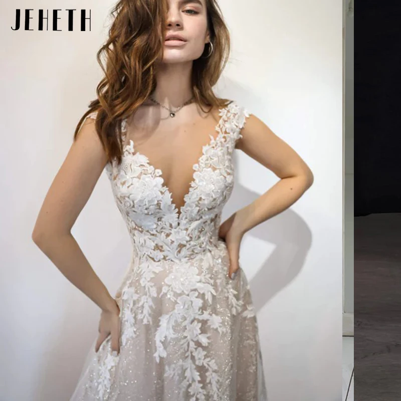 JEHETH Vintage scollo a v splendido pizzo Applique abiti da sposa formale da sposa cresciuto 2024 Vestido De Noival