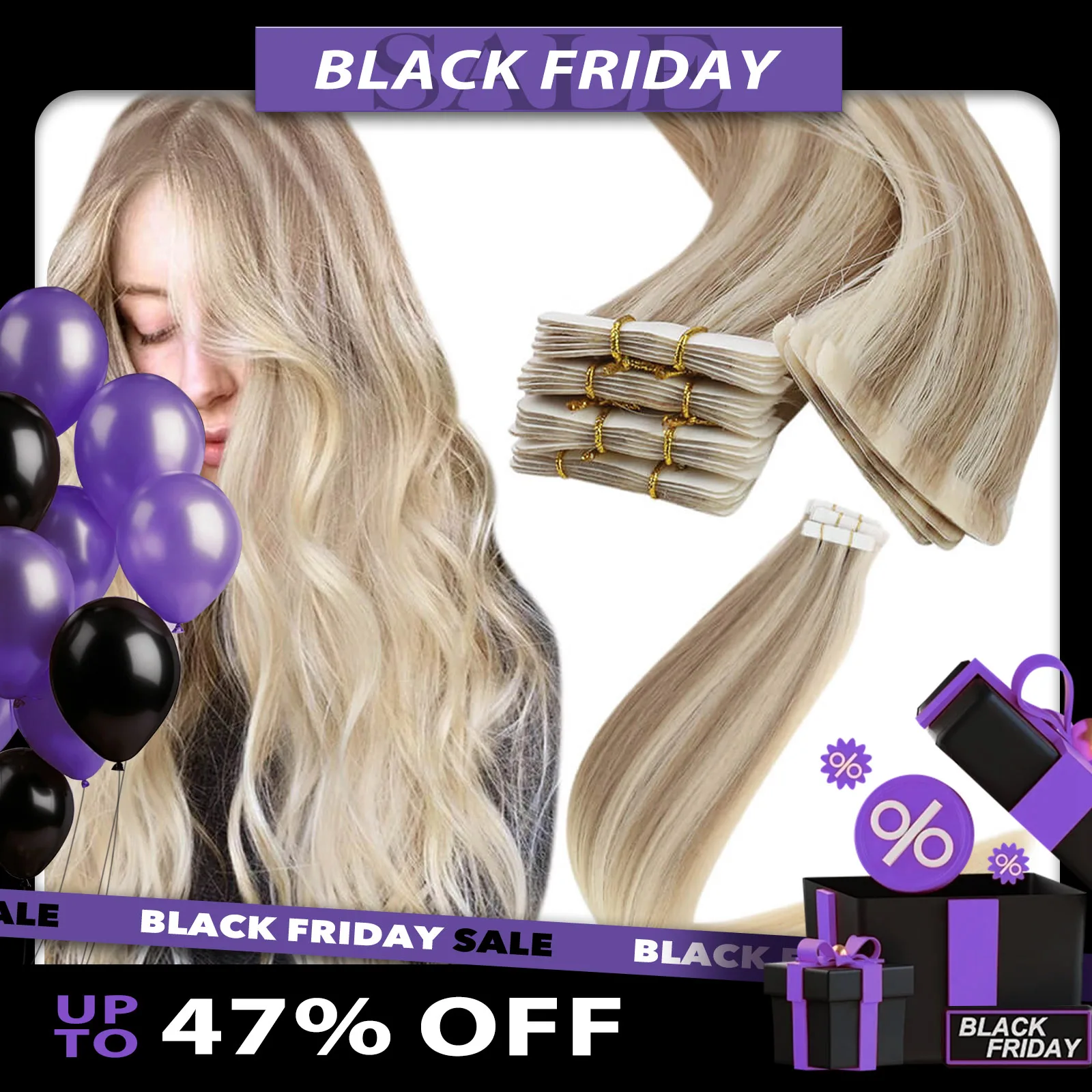 

LaaVoo Seamless Hair Injection Tape in 14-24inch Brazilian Straight Hair Extensions Balayage Tape in Hair Extensions Injected