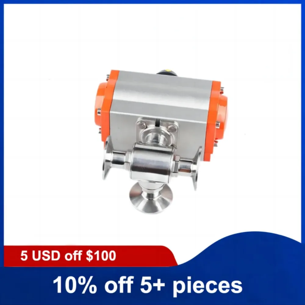 

51mm 3 Way Sanitary Pneumatic Ball Valve Tri Clamp Ferrule Type Double Acting Cylinder