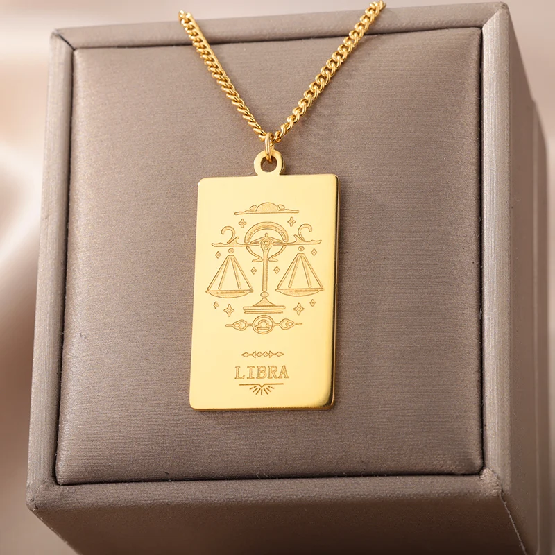 Naszyjnik ze znakiem zodiaku ze stali nierdzewnej dla kobiet Vintage konstelacja Libra wisiorek łańcuszek Choker nowa biżuteria darmowa wysyłka