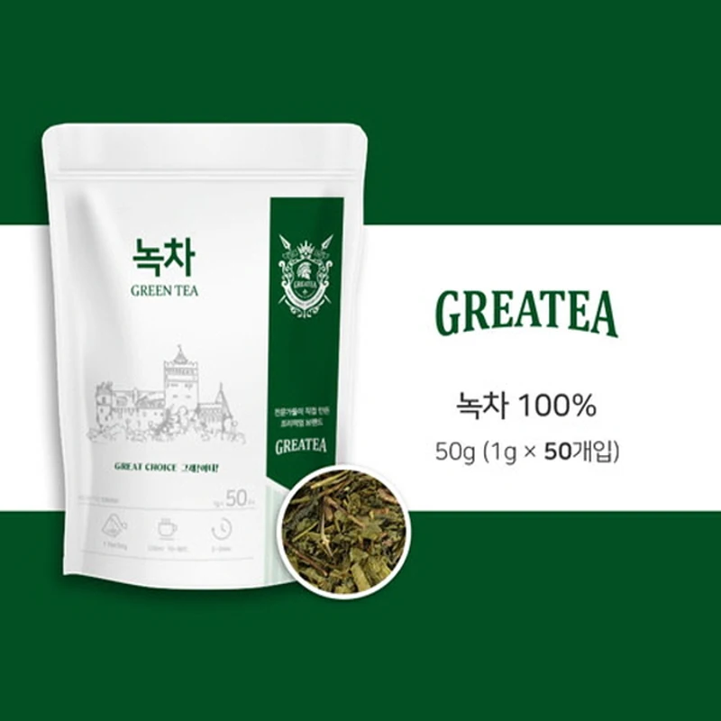 Greatea 그래이티 국산 보성 녹차 잎 차 50티백