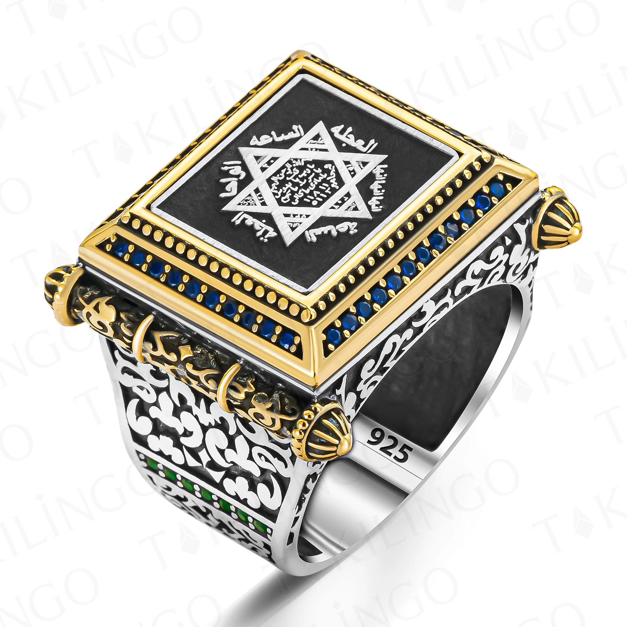 Solid 925 Sterling Silver Seal Of Solomon With Zircon Men's Ring Prophet Solomon Handmade Silver Jewelry Turkish Gift Men