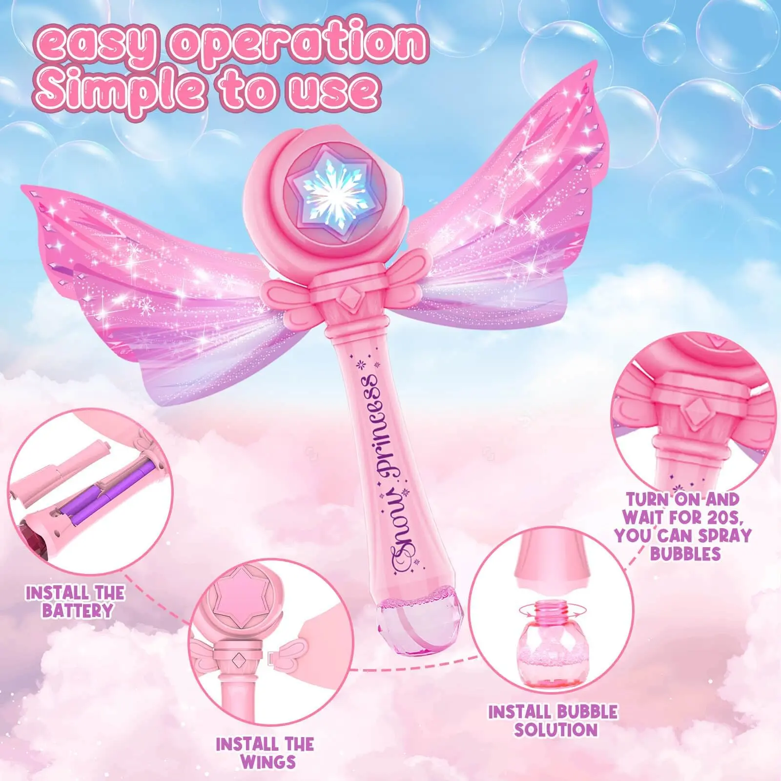 Kinderbubbelstaafje voor meisjes vanaf 3 jaar, oplichtende bellenstokje voor kleine meisjes, 3 jaar oud kinderspeelgoed - bubbelfeestcadeau