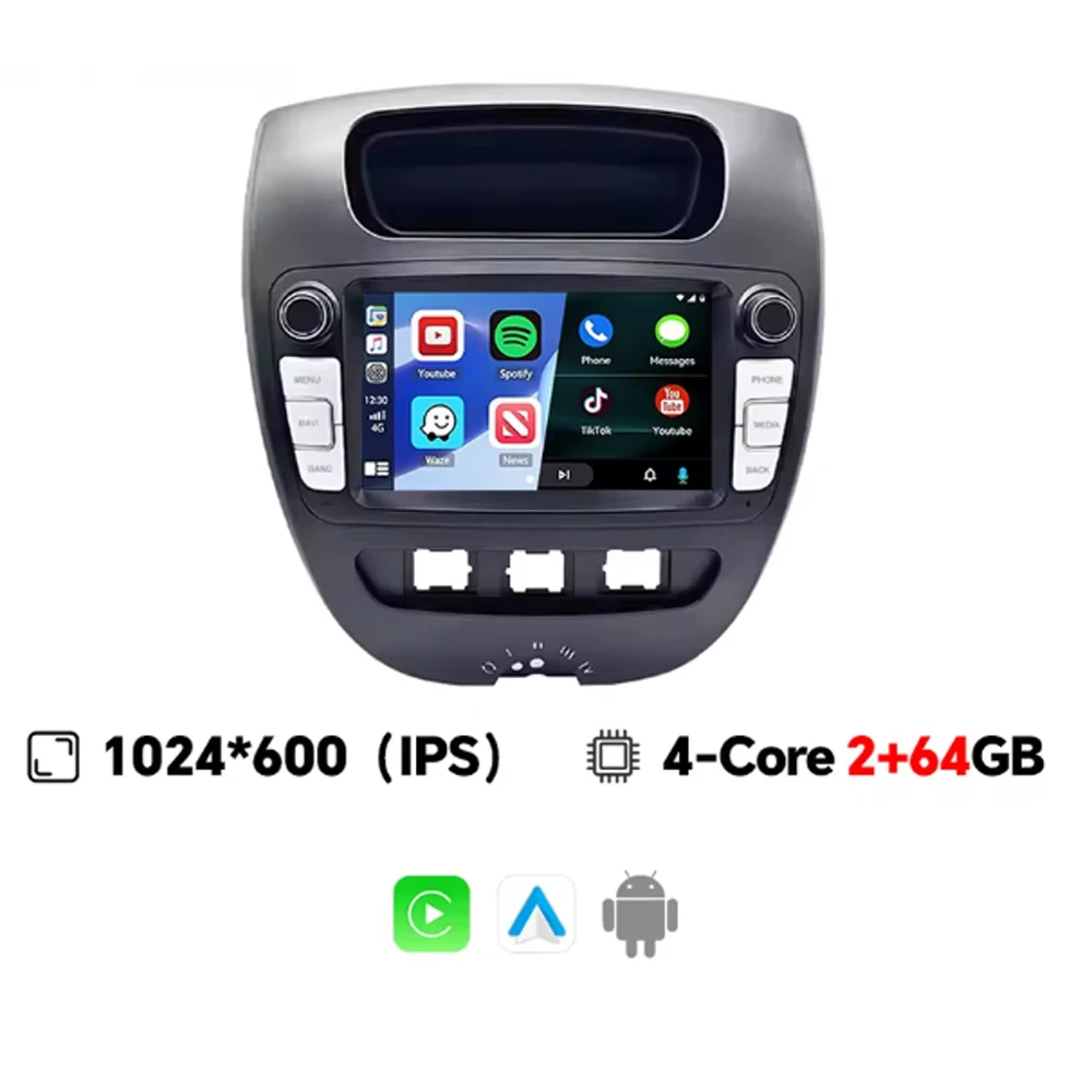 Eunavi 7 "2din Autoradio Android 13 voor Peugeot 107 2005-2014 voor Citroen C1 2005-2014 Multimedia Carplay Autoradio Stereo GPS