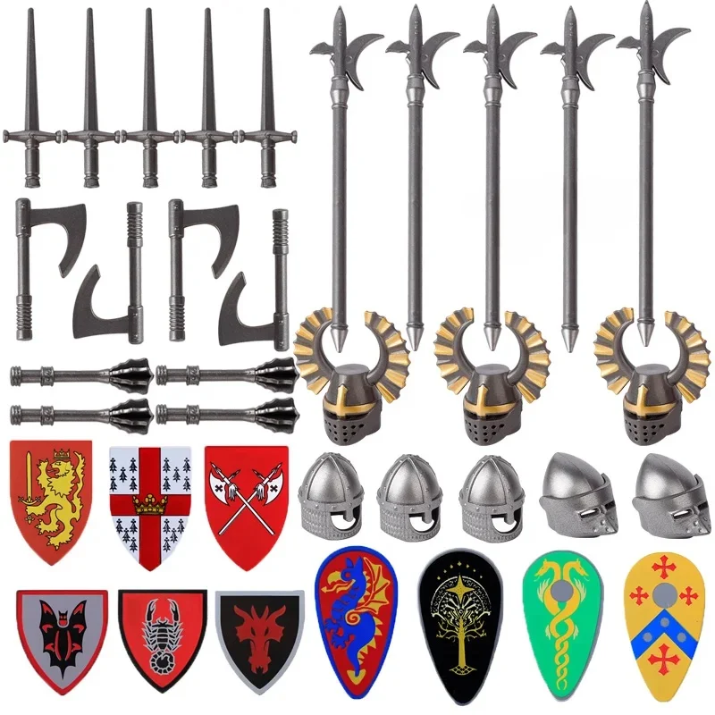 Kits de blocs de construction militaires château médiéval chevalier soldat armes casques armure MOC lance épée accessoire briques enfants jouets