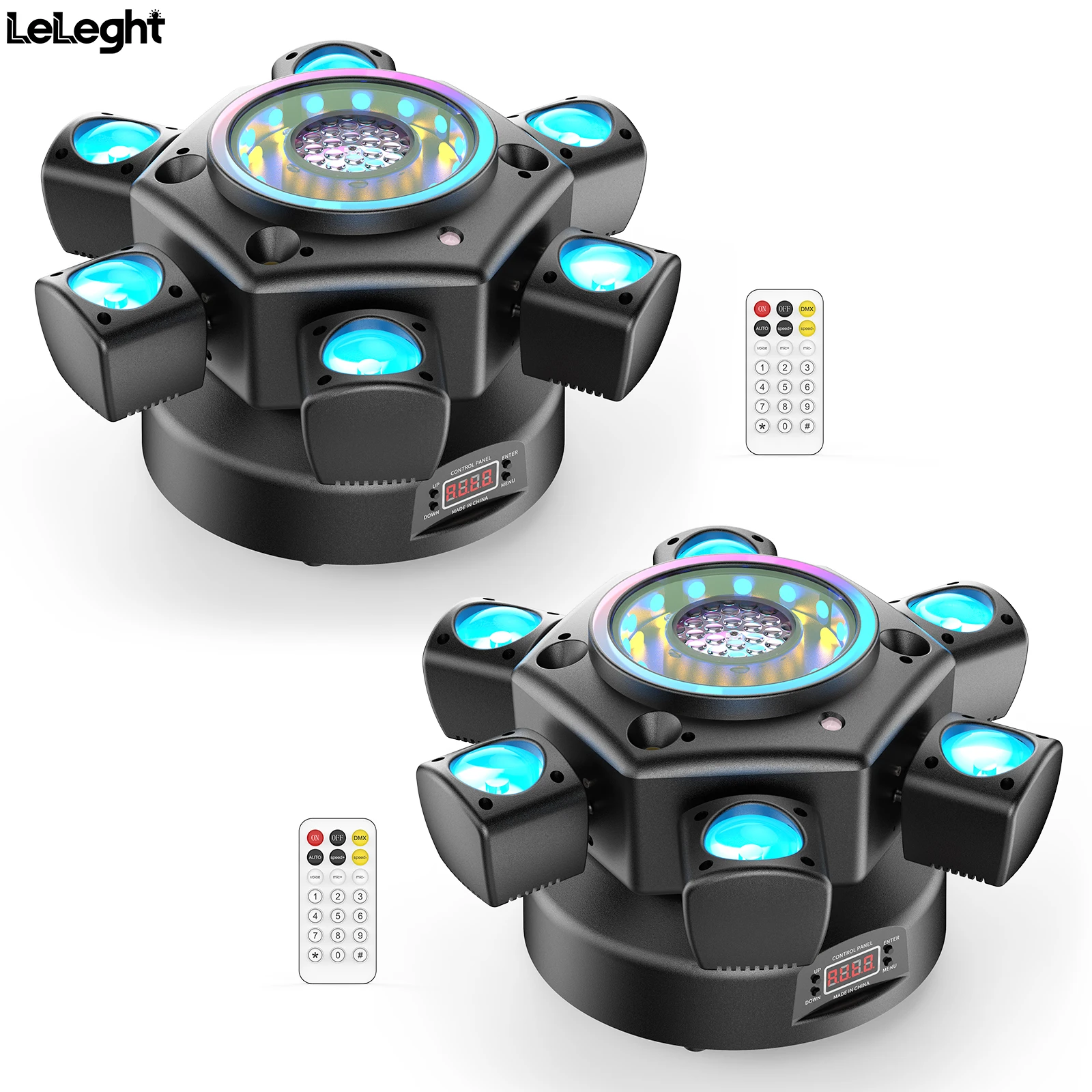LeLeght 2Pcs 150W 4-in-1 RGBW Moving Head Light with Beam RGB Halo DMX512 26CH Sound-activated Modes For Show Concert Party KTV