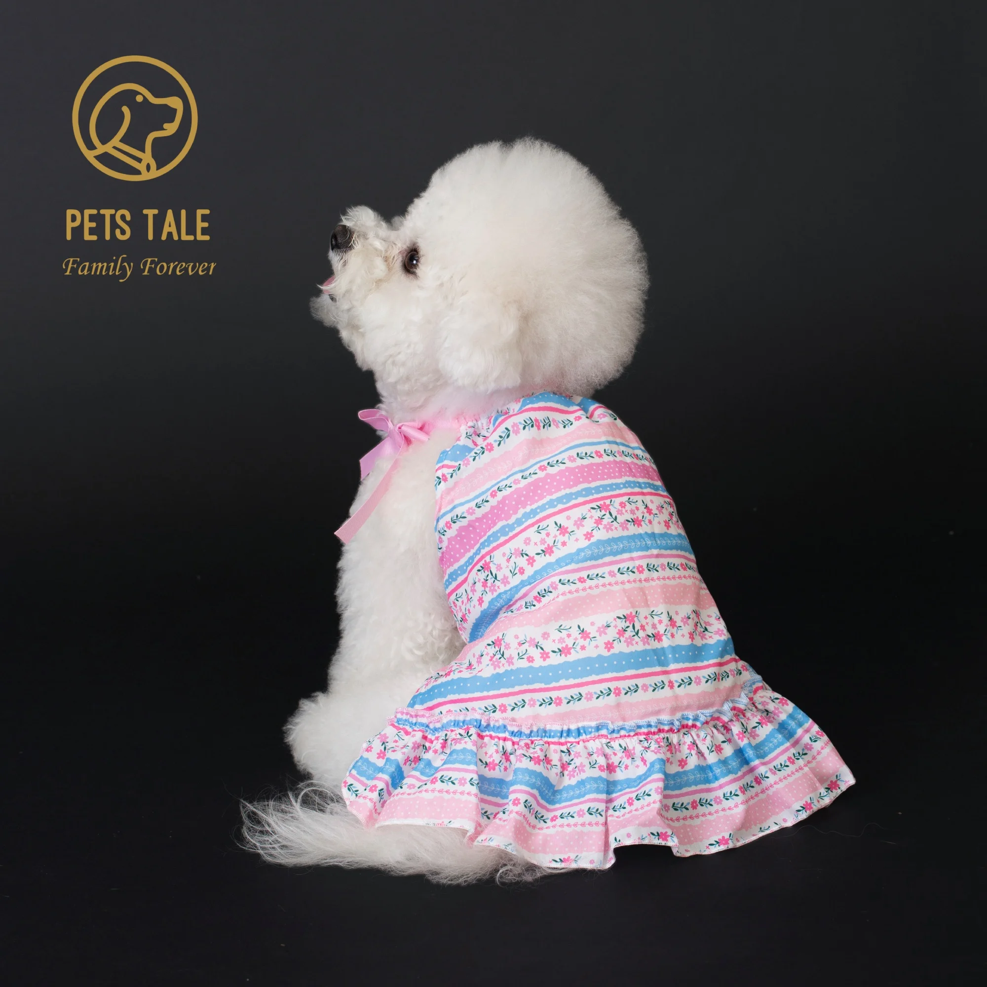 Pink Dog Pink Dress with Bow and Floral Pattern