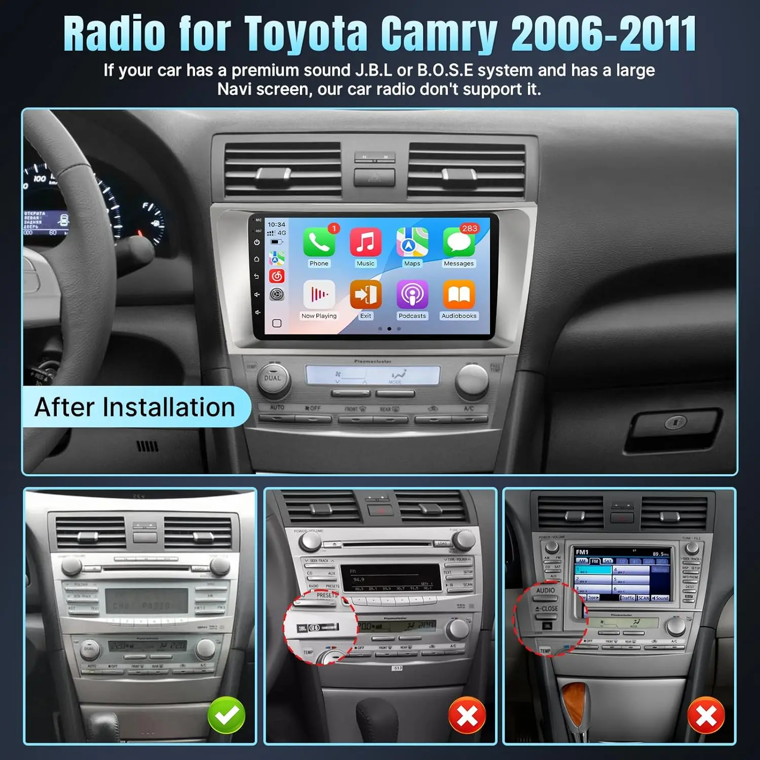 شاشة 9 بوصة لسيارة تويوتا كامري 2006-2011 ستيريو سيارة مع بلوتوث FM SWC GPS (بدون J.B.L وشاشة كبيرة) #2