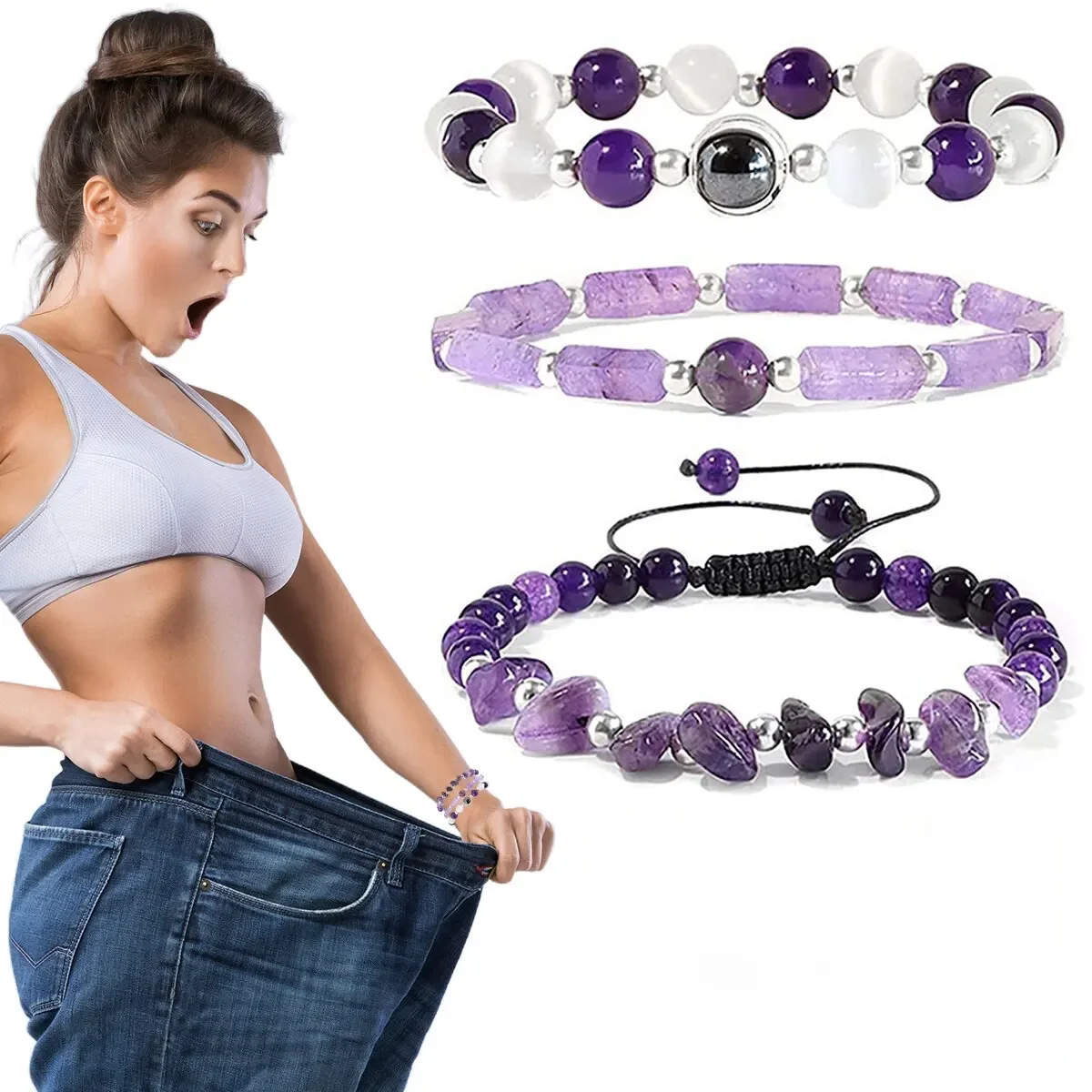 Pulseira de Ametista Purificadora Corporal para Homens e Mulheres, Yoga e Meditação, Jóias de Pedra