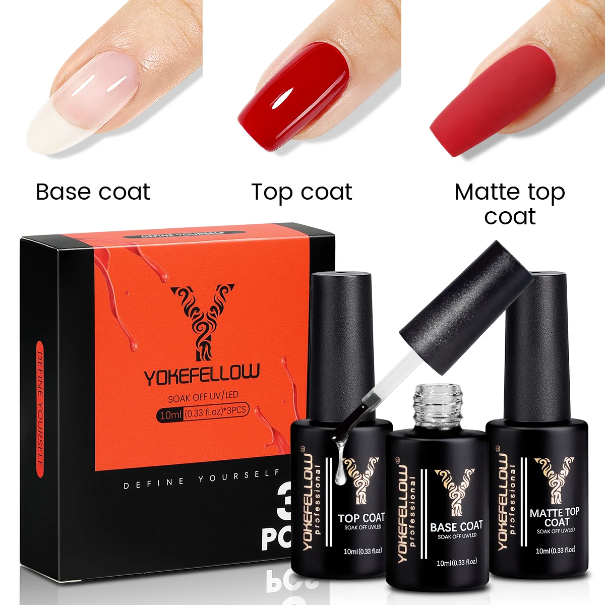Esmalte de uñas de Gel YOKEFELLOW, capa Base de 10ml, sin limpiar, capa superior, Kits mate de larga duración para barnices de Gel semipermanentes profesionales