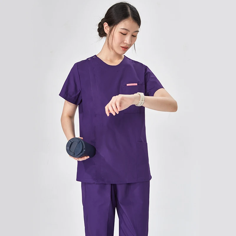 Wrinkle-Resistant Nurse Outfit Set Round Neckline Breathable Medical Clothing Dental Hygienist Mujer Nurse Scrubs Set Unisex 205