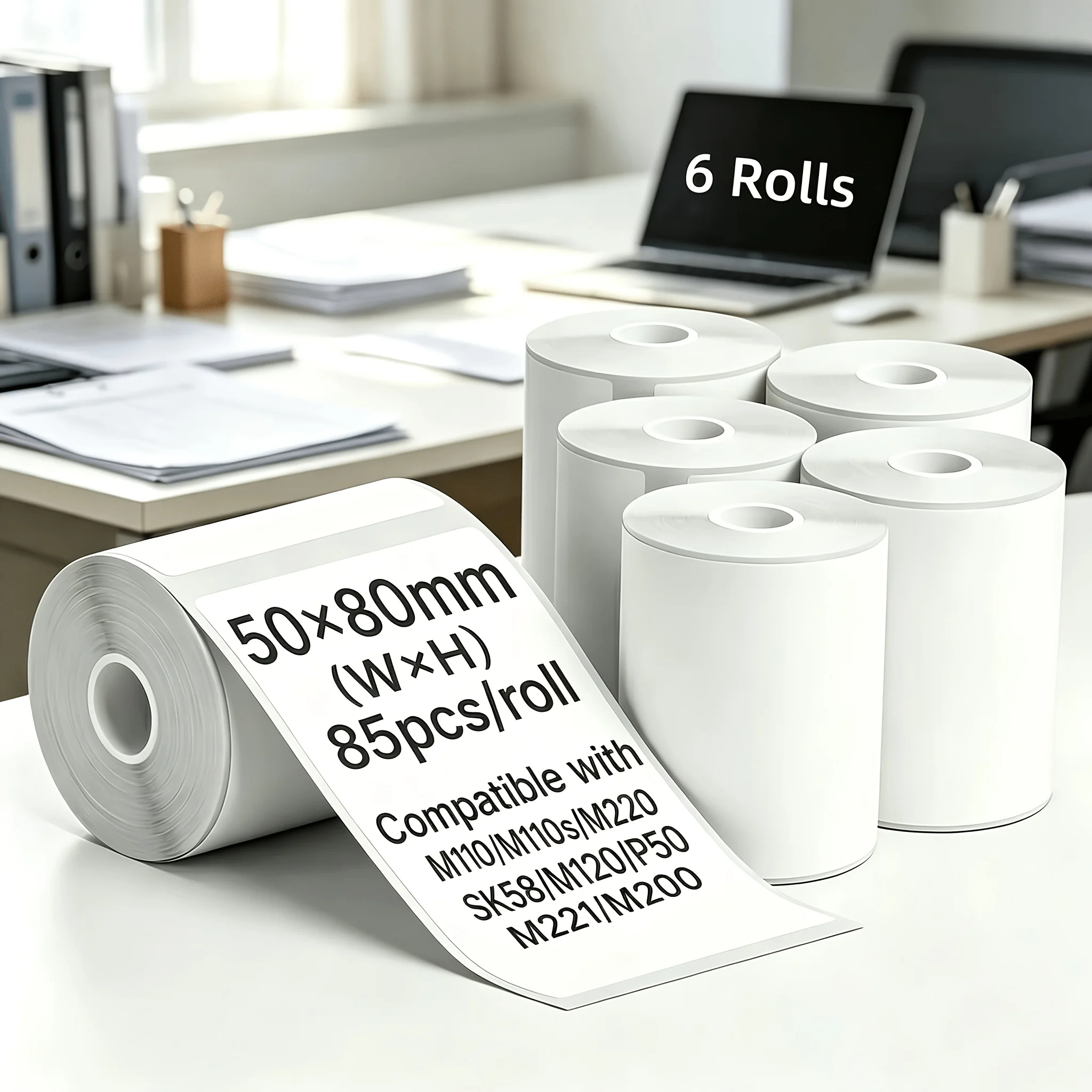 50x80mm White Thermal Label Sticker Roll Self Adhesive Compatible for M110 M220 M200 Printer Clothing Barcode Tag