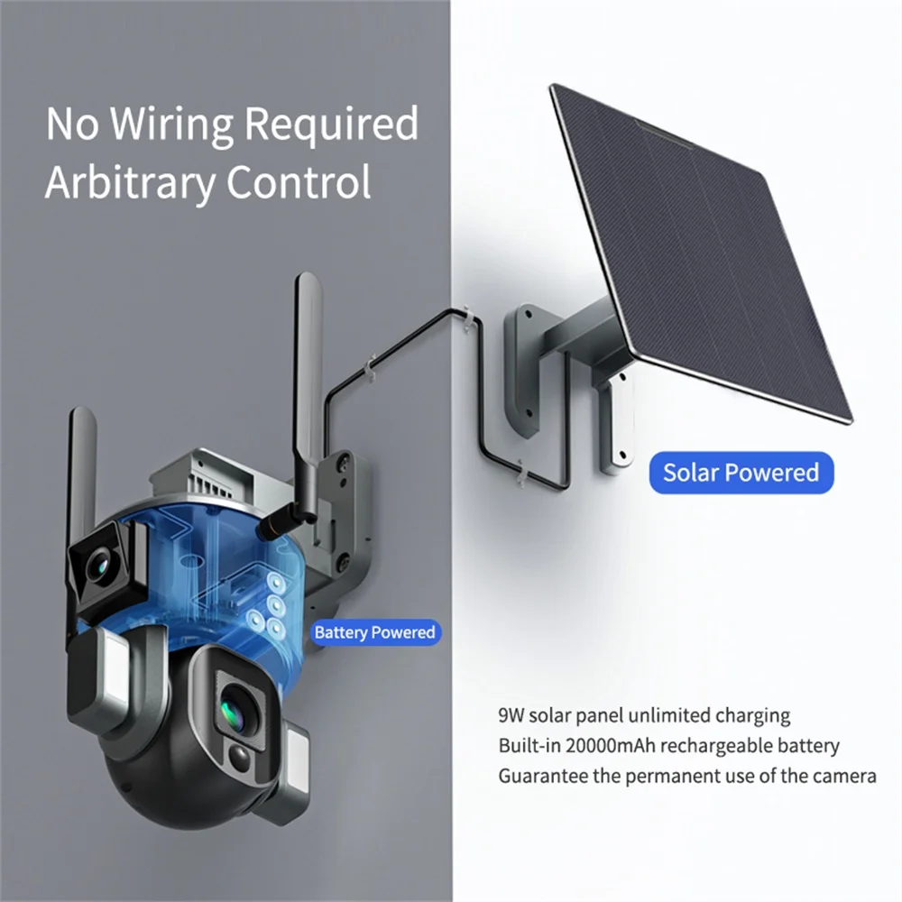

8MP Solar PTZ Camera AI dual-lens camera wifi 4G network solar battery security camera