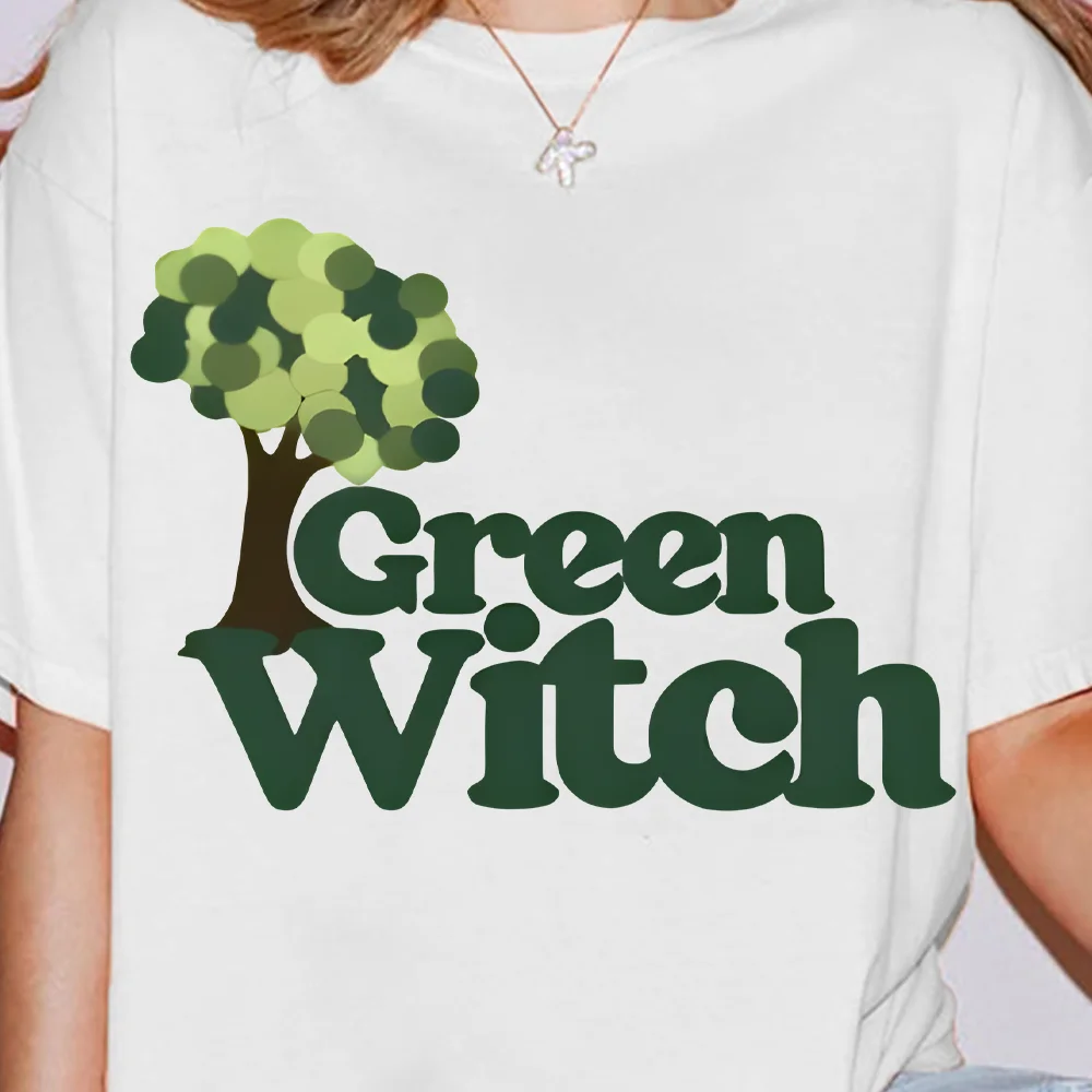 

Футболка Green Witch Tree, белая футболка с рисунком природы, повседневная свободная футболка с короткими рукавами, летняя футболка Witchy Vibes, удобный топ