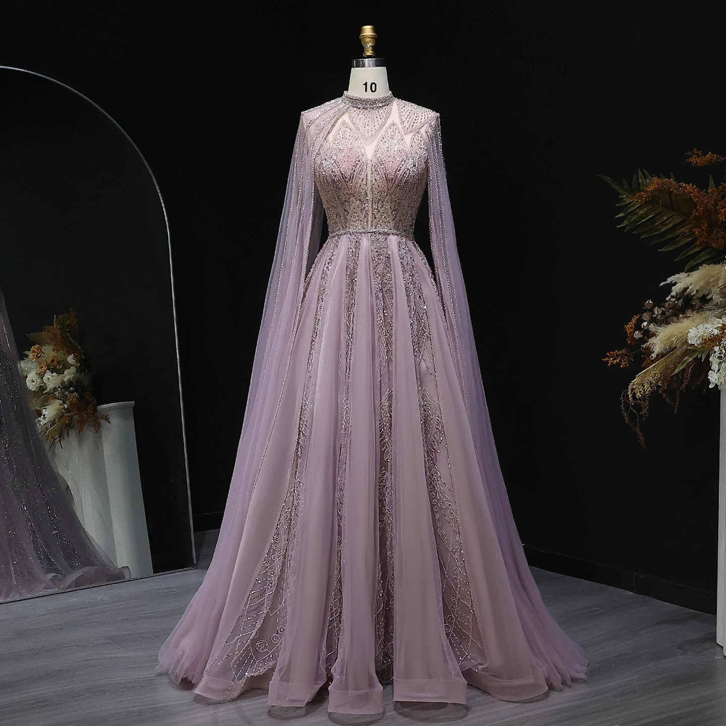Sharon Said Luxury Dubai Pink Evening Dress with Cape Sleeves Brown for Muslim Arabic Wedding Women Party Gowns SS050 Customized image 3