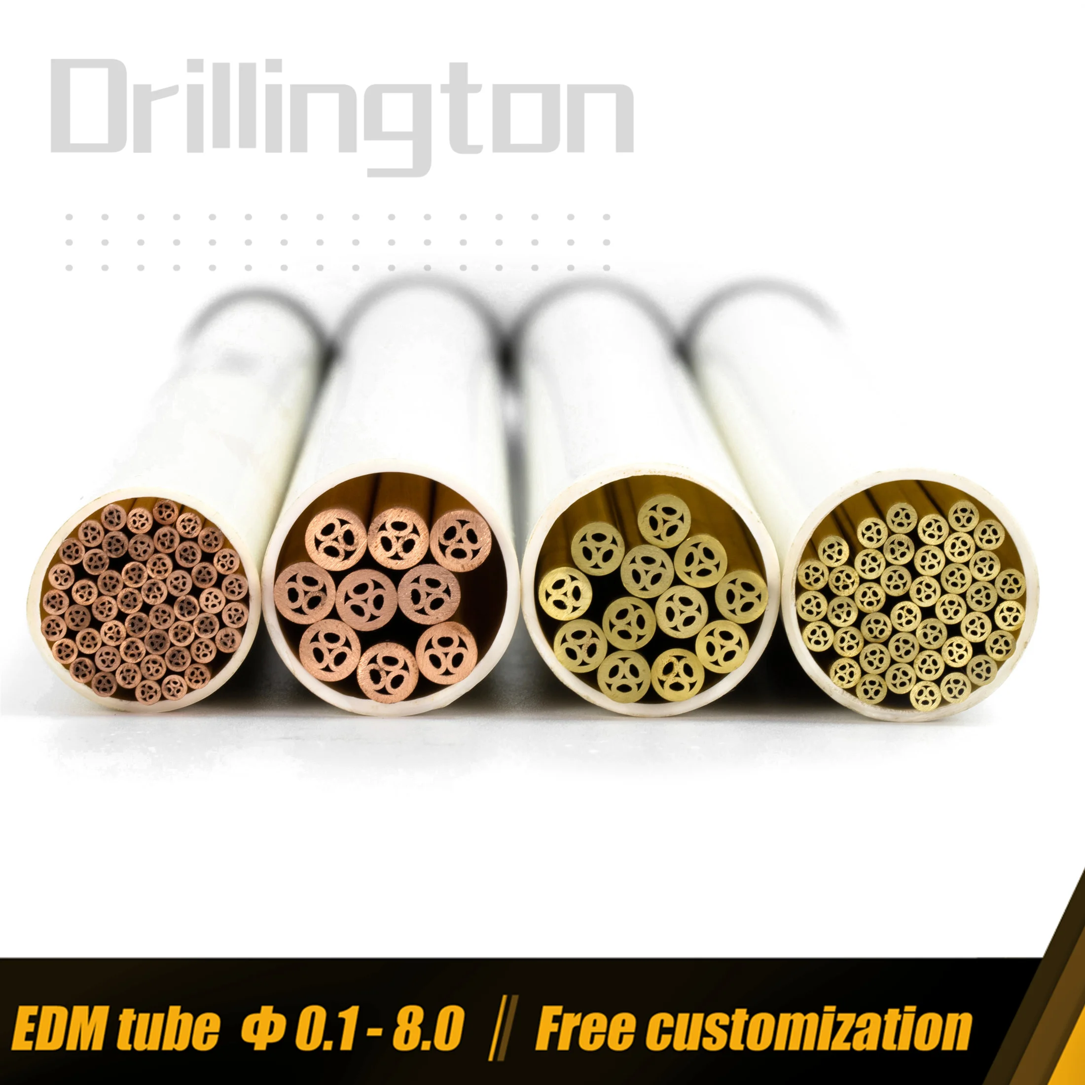 Drillington EDM Tube Multi Channel Brass Copper Electrode Tubes High Precision 2.5mm - 3mm for EDM Micro Hole Drilling